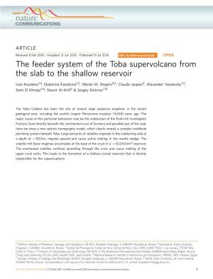 The Feeder System of the Toba Supervolcano from the Slab to the Shallow Reservoir