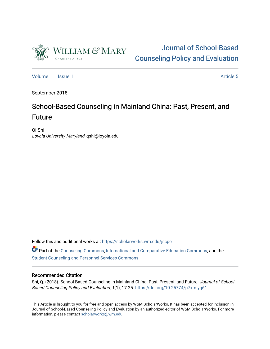 School-Based Counseling in Mainland China: Past, Present, and Future