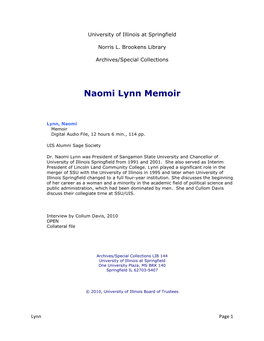 Naomi Lynn Memoir