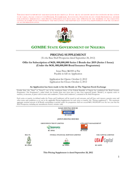 Gombe State Government of Nigeria Pricing Supplement