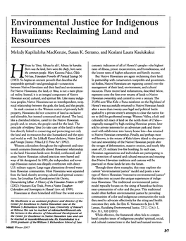 Environmental Justice for Indigenous Hawaiians: Reclaiming Land and Resources