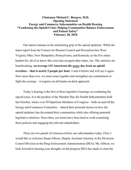 Chairman Michael C. Burgess, M.D. Opening Statement Energy And