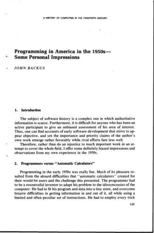 Programming in America in the 1950S- Some Personal Impressions