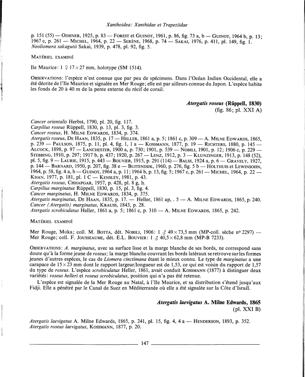 Xanthidae Et Trapeziidae Neoliomera Sakagutii Sakai, 1939, P. 478, Pi. 92