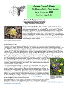 Olympic Peninsula Chapter Washington Native Plant Society June-September 2020 Summer Newsletter