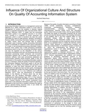 Influence of Organizational Culture and Structure on Quality of Accounting Information System