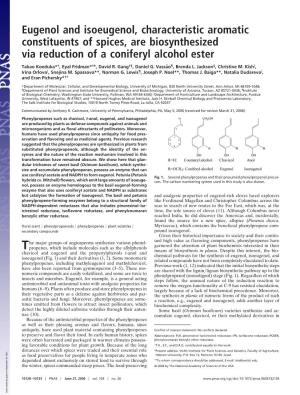 Eugenol and Isoeugenol, Characteristic Aromatic Constituents of Spices, Are Biosynthesized Via Reduction of a Coniferyl Alcohol Ester