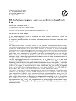 Effects of Urban Development on Carbon Sequestration in Karaj County, Iran