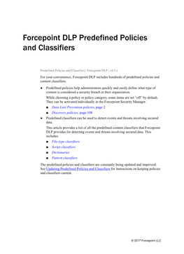 Forcepoint DLP Predefined Policies and Classifiers