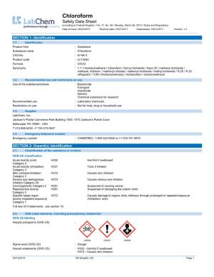 Chloroform Safety Data Sheet According to Federal Register / Vol