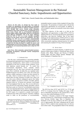 Sustainable Tourism Management in the National Chambal Sanctuary, India: Impediments and Opportunities