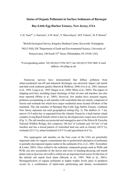 Status of Organic Pollutants in Surface Sediments of Barnegat Bay-Little