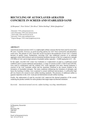 Recycling of Autoclaved Aerated Concrete in Screed and Stabilized Sand