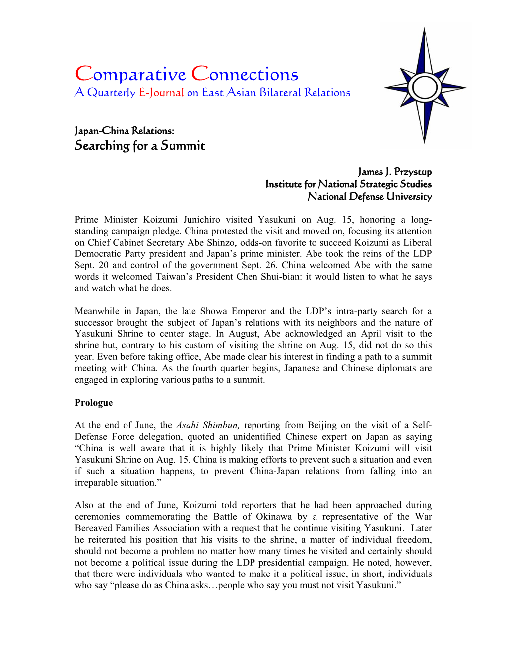 Comparative Connections a Quarterly E-Journal on East Asian Bilateral Relations