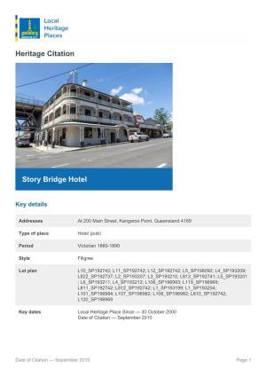 Heritage Citation Story Bridge Hotel