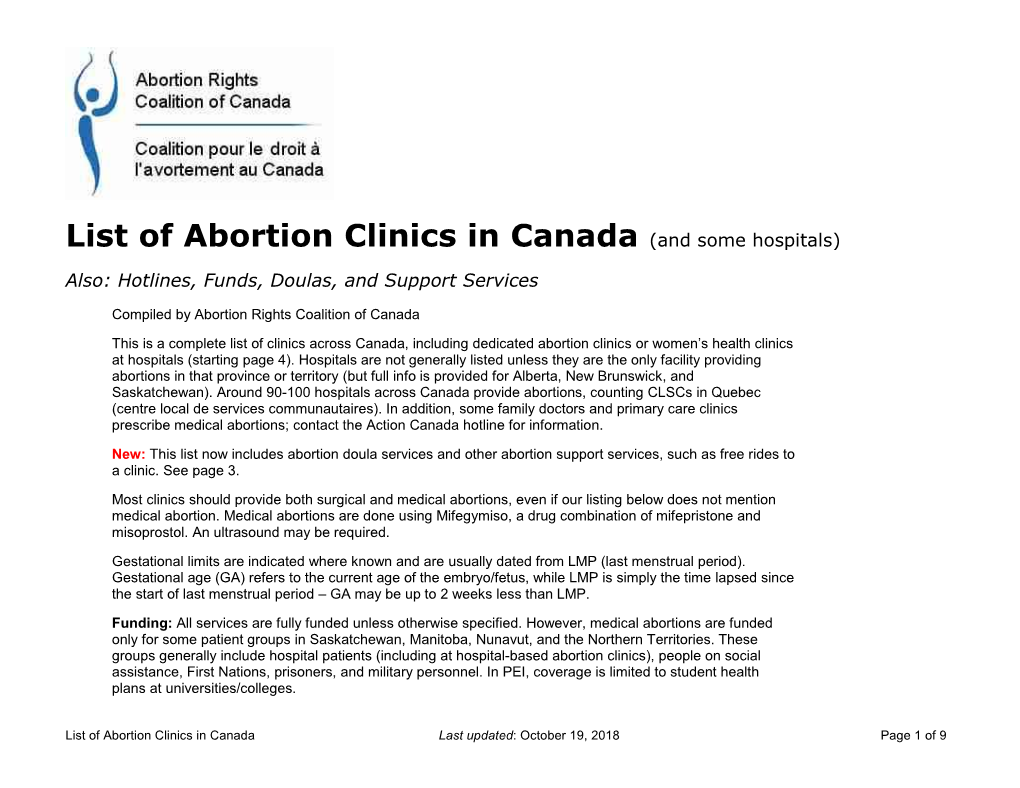 List of Abortion Clinics in Canada (And Some Hospitals)