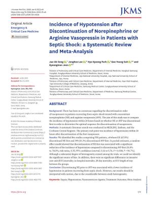 Incidence of Hypotension After Discontinuation of Norepinephrine