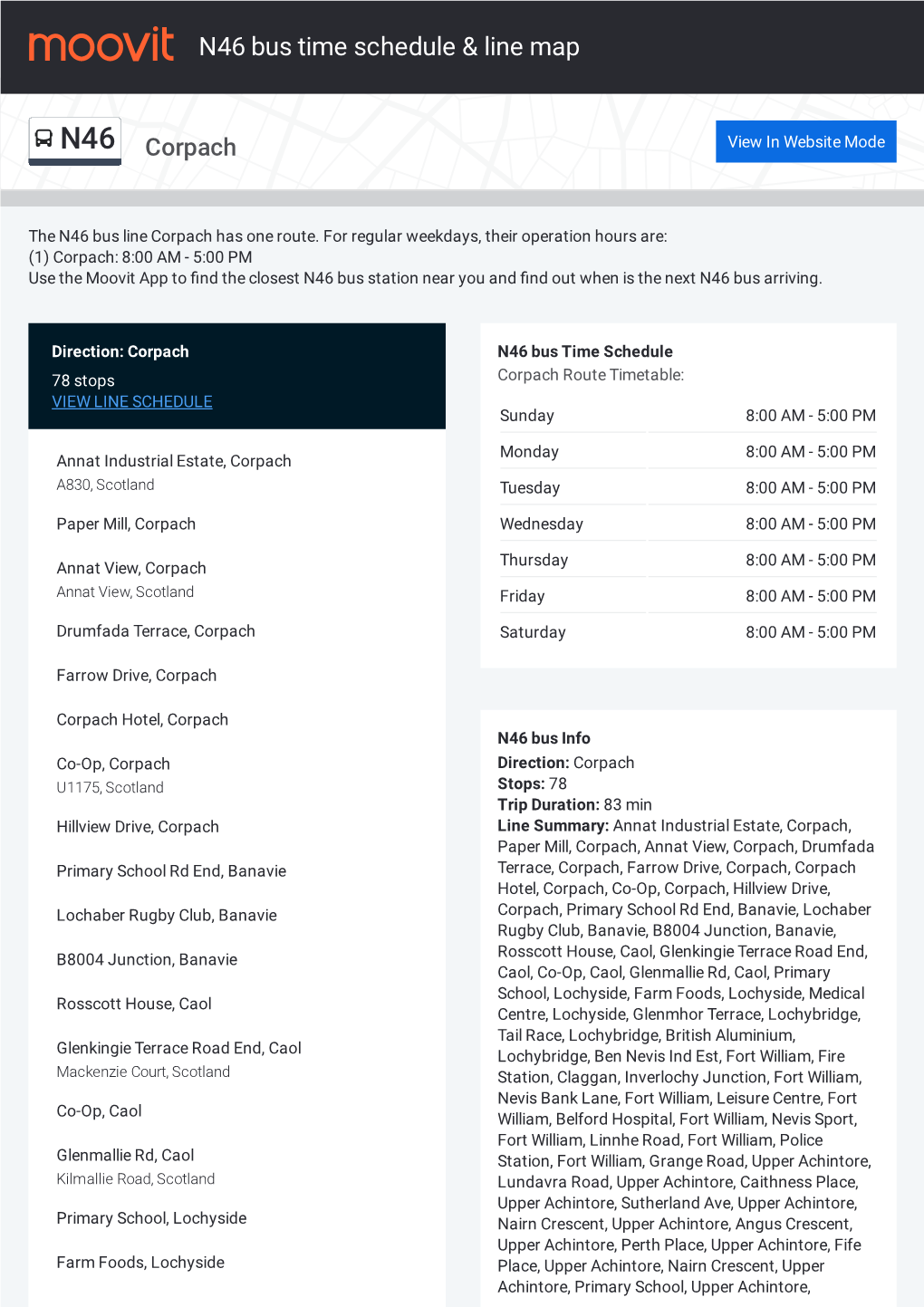 N46 Bus Time Schedule & Line Route