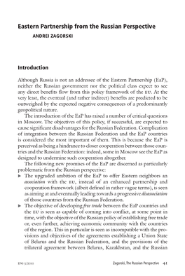 Eastern Partnership from the Russian Perspective ANDREI ZAGORSKI