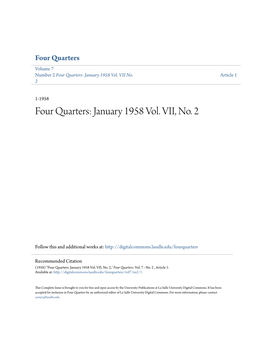 Four Quarters Volume 7 Number 2 Four Quarters: January 1958 Vol