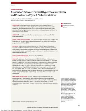 Association Between Familial Hypercholesterolemia and Prevalence of Type 2 Diabetes Mellitus