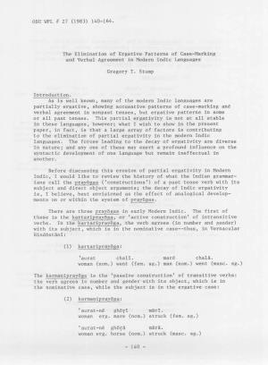 OSU WPL # 27 (1983) 140- 164. the Elimination of Ergative Patterns Of