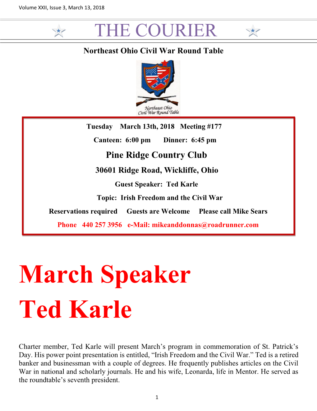 March Speaker Ted Karle