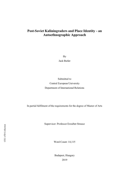 Post-Soviet Kaliningraders and Place Identity - an Autoethnographic Approach