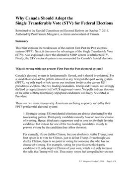 Why Canada Should Adopt the Single Transferable Vote (STV) for Federal Elections