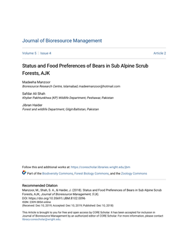 Status and Food Preferences of Bears in Sub Alpine Scrub Forests, AJK