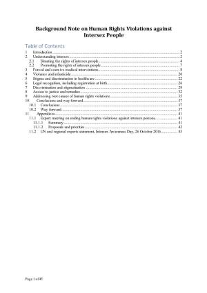 Background Note on Human Rights Violations Against Intersex People Table of Contents 1 Introduction