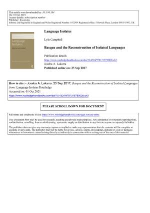 Language Isolates Basque and the Reconstruction of Isolated Languages