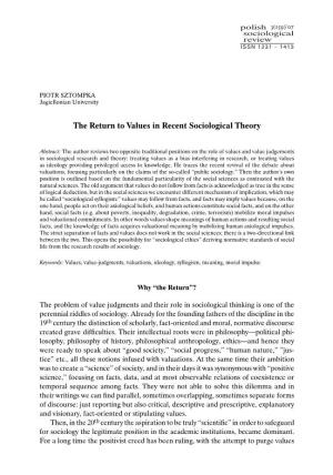 The Return to Values in Recent Sociological Theory