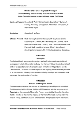 Minutes Clane-Maynooth Municipal District 05 June 2020 Page 1 of 22 Kildare County Council