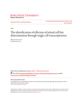 The Identification of Effectors of Retinal Cell Fate Determination Through Single Cell Transcriptomics Jillian Joanne Goetz Iowa State University