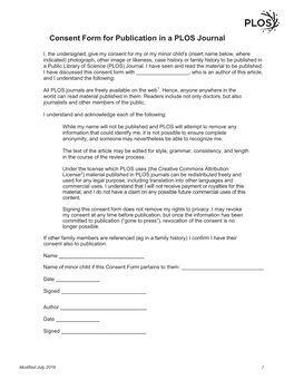 Consent Form for Publication in a PLOS Journal