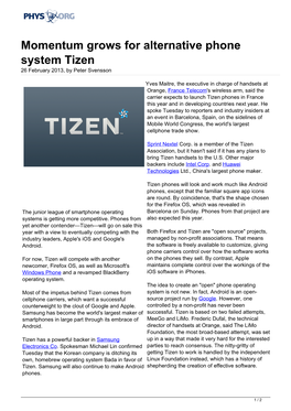 Momentum Grows for Alternative Phone System Tizen 26 February 2013, by Peter Svensson