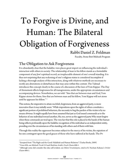 To Forgive Is Divine, and Human: the Bilateral Obligation of Forgiveness3