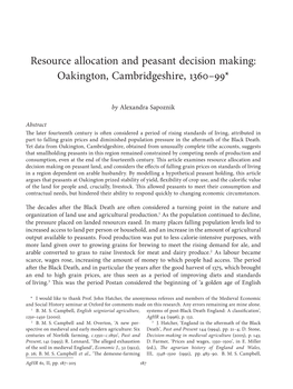 Resource Allocation and Peasant Decision Making: Oakington, Cambridgeshire, 1360–99*