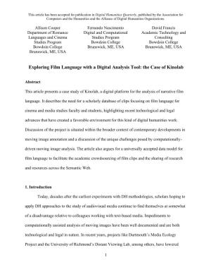 Exploring Film Language with a Digital Analysis Tool: the Case of Kinolab