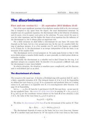 The Discriminant MAT4250 — Høst 2013
