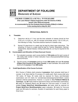DEPARTMENT of FOLKLORE University of Kalyani