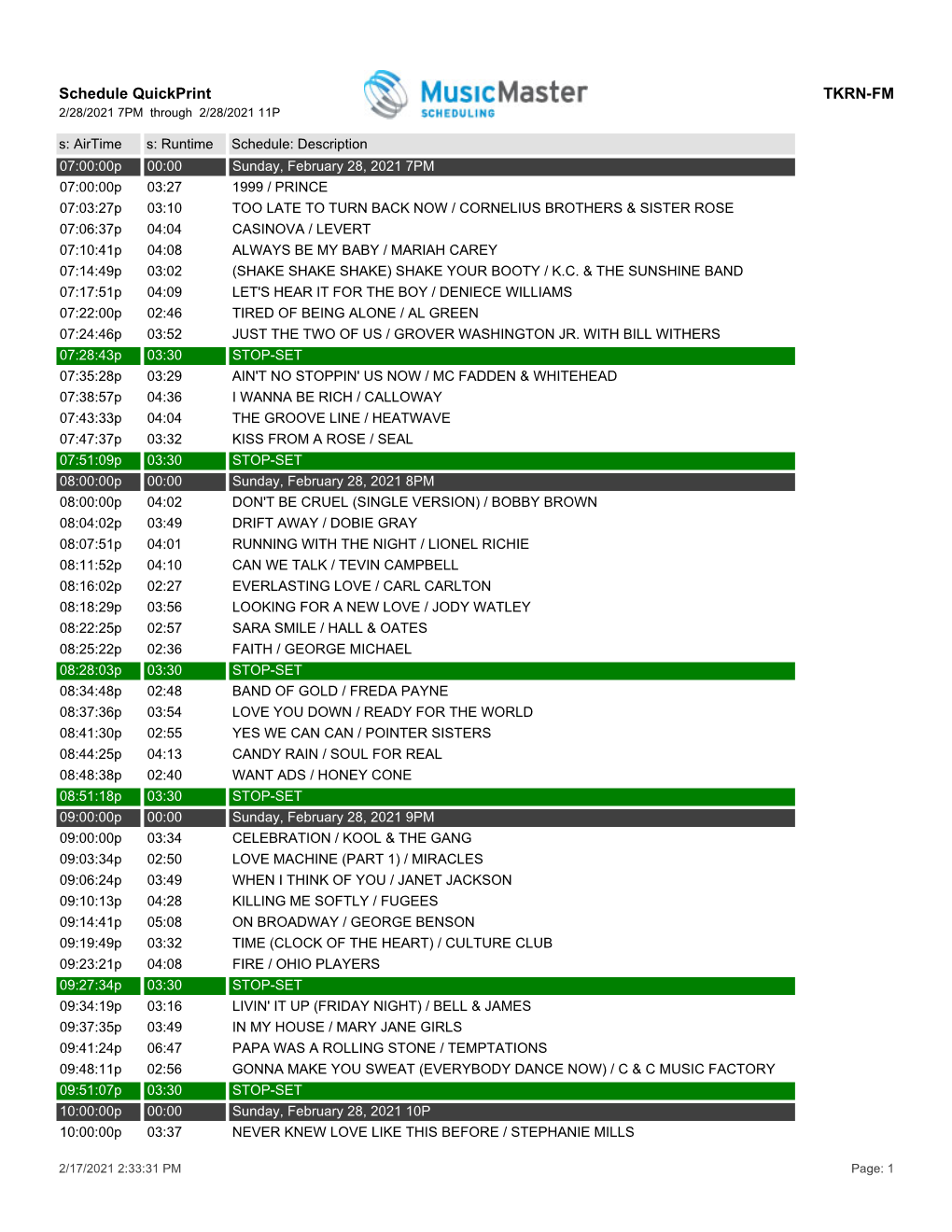 Schedule Quickprint TKRN-FM