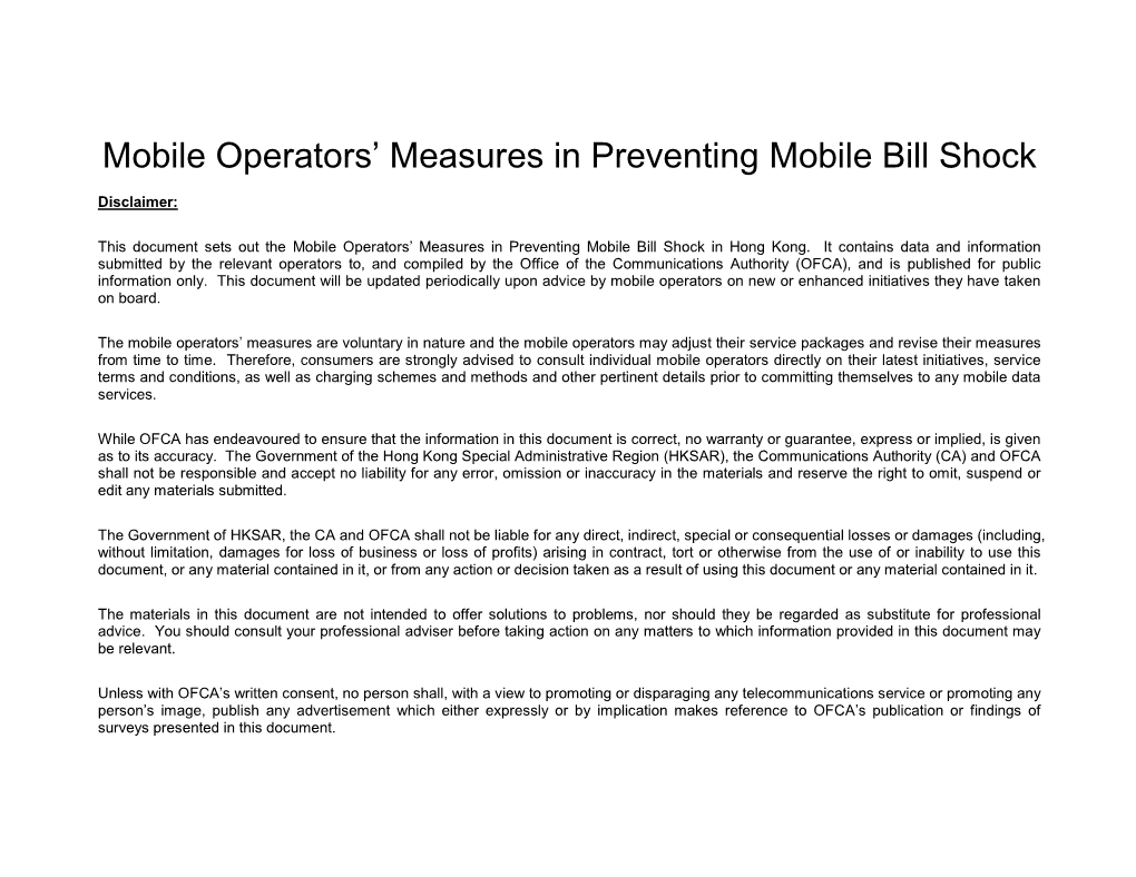 Mobile Operators' Measures in Preventing Mobile Bill Shock