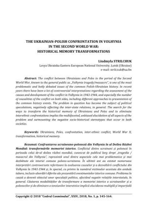 The Ukrainian-Polish Confrontation in Volyn in the Years of the Second World War: Historical Memory Transformations
