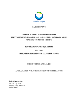 Daiichi Sankyo Oncologic Drugs Advisory Committee Briefing Document for the May 14, 2019, Us Fda Oncologic Drugs Advisory Commit