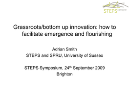 Grassroots/Bottom up Innovation: How to Facilitate Emergence and Flourishing