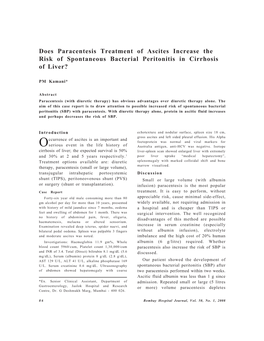 Does Paracentesis Treatment of Ascites Increase the Risk of Spontaneous Bacterial Peritonitis in Cirrhosis of Liver?