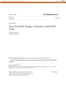 Trust, but Verify: Reagan, Gorbachev, and the INF Treaty William D
