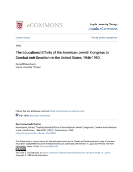 The Educational Efforts of the American Jewish Congress to Combat Anti-Semitism in the United States, 1946-1980